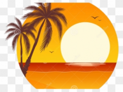Eiland Clipart Paradise - Sunset Palm Tree Drawing - Png Download ...