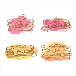 Vector pancake illustration. Set of 4 hand drawn pancakes ...