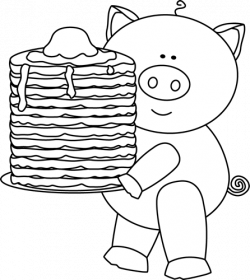 Pig with Pancakes Clip Art - Black and White Pig with ...