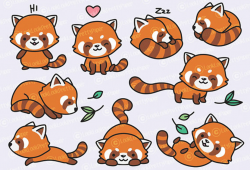 Premium Vector Clipart - Kawaii Red Pandas - Cute Red Panda Clipart ...
