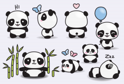 Premium Vector Clipart - Kawaii Pandas - Cute Pandas Clipart Set ...