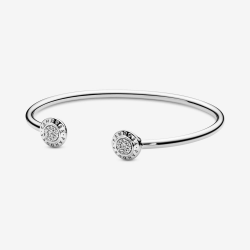 Pandora Logo Pavé Open Bangle, Sterling Silver, Clear, Cubic ...