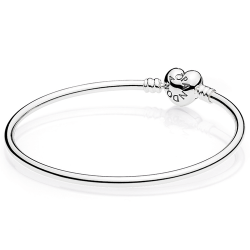 PANDORA Moments Silver Bangle Logo Heart Clasp Bracelet