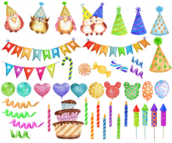 Watercolor Party Clipart: \