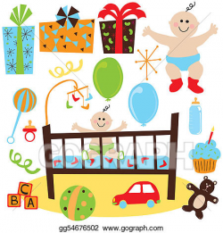 Vector Stock - Baby boy retro birthday party. Clipart ...