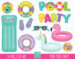 50% SALE POOL PART clipart, girl pool party clipart, summer clipart,  sunglasses
