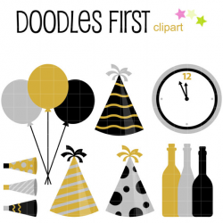 Black, Silver And Gold New Year Digital Clip Art for ...