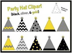Party Hats-Black, Gold, Silver {clipart}