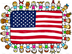 cartoon american flag Patriotic happy children friends holding usa ...