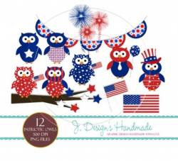 Patriotic Owls Commercial Use Clipart