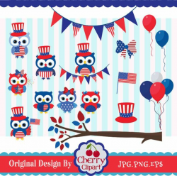 4th of July Cute Owls Digital Clip Art Set 02 Patriotic Owls ...