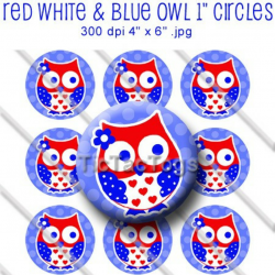 Patriotic Owl Red White Blue Polkadot Heart Flower Bottle Cap Images