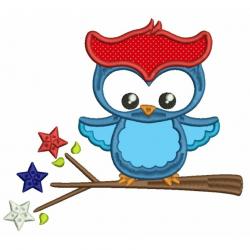 Patriotic Owl Applique Machine Embroidery Design Digitized Pattern
