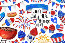 Watercolor July 4th Clipart