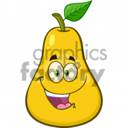 Royalty Free RF Clipart Illustration Happy Yellow Pear Fruit With Green  Leaf Cartoon Mascot Character Vector Illustration Isolated On White  Background ...