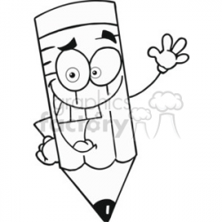 A happy black and white cartoon pencil clipart. Royalty-free clipart #  377806