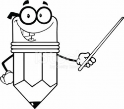 Smiling Pencil Cartoon Character Holding A Pointer stock ...