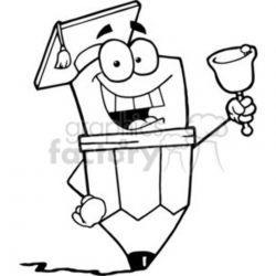 Graduate Pencil Cartoon Character Ringing A Bell clipart. Royalty-free  clipart # 379418