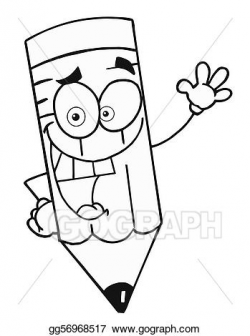 Clip Art Vector - Black and white happy pencil . Stock EPS ...