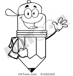 Pencil Clipart #1202429: Black and White Happy Pencil ...
