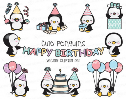 Premium Vector Clipart - Kawaii Birthday Penguins - Cute ...