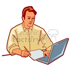 Cartoon man working on the computer clipart. Royalty-free clipart # 159868