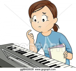 Vector Stock - Kid girl piano thinking. Clipart Illustration ...