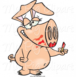 Swine Clipart of a Cartoon Female Pig Smearing on Lipstick by ...