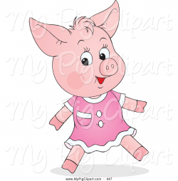 Swine Clipart of a Grinning Cute Female Piglet in a Pink Dress by ...