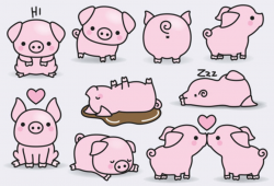 Premium Vector Clipart - Kawaii Pigs - Cute Pigs Clipart Set - High ...