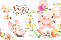 Watercolor Piggy Collection ~ Illustrations ~ Creative Market
