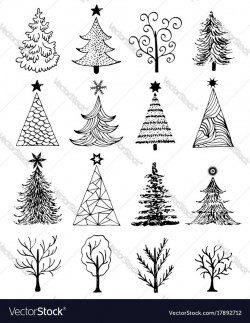 Set of hand drawn christmas tree