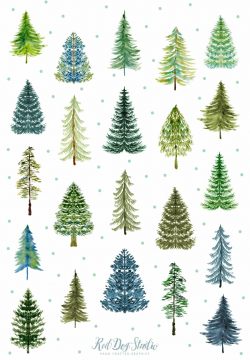 Watercolor Pine Tree Forest Clipart, Watercolor Tree Clipart ...