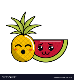 Kawaii funny pineapple and shy watermelon icon