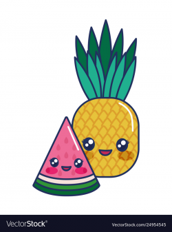 Kawaii cartoon pineapple watermelon fruits