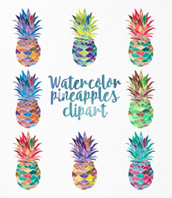 Pineapple Digital clip art Watercolor pineapples Set of 8 pineapple ...