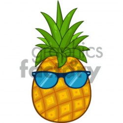 Royalty Free RF Clipart Illustration Pineapple Fruit With Green Leafs  Cartoon Drawing Simple Design With Sunglasses Vector Illustration Isolated  On ...