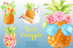 Watercolor pineapple cliparts