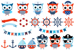 Boy nautical owl clipart, Cute sailor owls clip art, Pirate ...