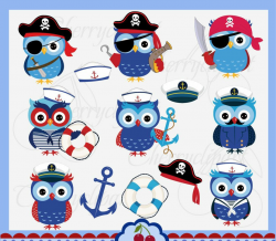 Sailor and Pirate owls set,Sailor owls clip art,Pirate owls ...