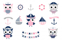 Cute nautical owl clipart, Pirate owl clip art, Sailor owl ...