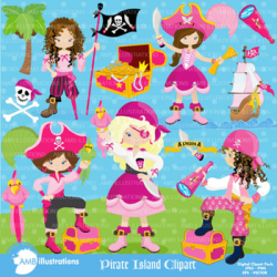 Clipart, Girls Pirate Island Clip art, Digital Scrapbooking, AMB-1107