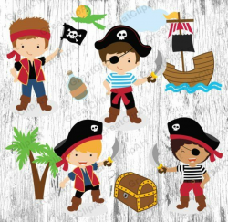 10 Cartoon Kids Pirates clipart,Kids clipart,Kids clipart set ...