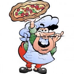 Pizza Baker Holding Pizza and Twirling Mustache