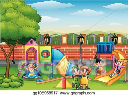 Vector Art - Happy children playing in the school playground ...