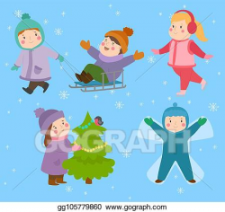 Vector Clipart - Kids winter christmas games playground ...