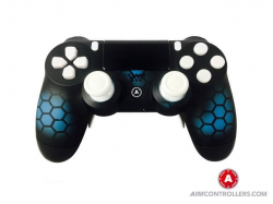 PS4 Slim DualShock Custom Playstation 4 Wireless Controller - Custom  AimController Blue Hex with 4 Paddles.