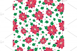 Vector red, green poinsettia flower and holly berry holiday seamless  pattern background. Great for winter themed packaging, giftwrap, gifts  projects.