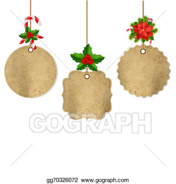 Stock Illustration - Xmas labels set with holly berry and poinsettia ...