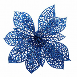 Crazy Night (Pack of 10) Glitter Blue Poinsettia Christmas Tree Ornaments  (Blue)